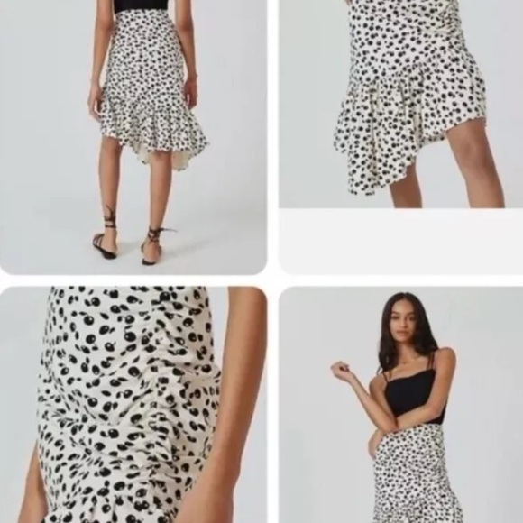 Maeve Anthropologie Black and White Cherry Flounced Asymmetrical Skirt Large New - Picture 1 of 13